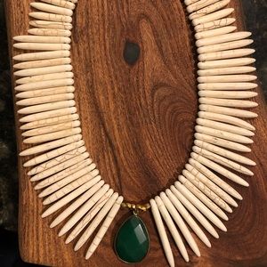 Anthropologie Emerald and white stone necklace